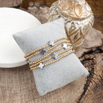 Crosslight Cascade – 5-Piece Gold Bead &amp; Silver Cross Station Bracelet Set