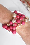 Beaded bracelets set in Red and Gold with clear crystals