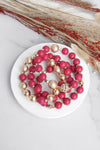 Beaded bracelets set in Red and Gold with clear crystals