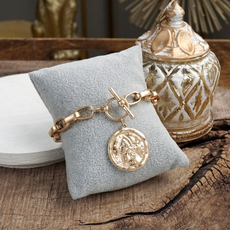 Urban Token – Cable Chain Toggle Bracelet with Coin Charm