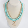 Short Necklace Wooden Beads Clover paperclip chain - Green