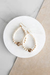 Natural Wood & Gold Beaded Teardrop Earrings Animal Print Cream