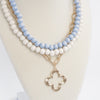 Short Necklace Wooden Beads Clover paperclip chain - Blues