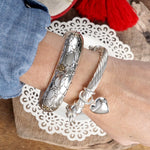 Classic Silver Tone Bangle and Toggle Heart Charm Bracelets