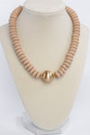 Wood Saucer Beads Short Statement Necklace Gold center Hot Pink Beige Turquoise