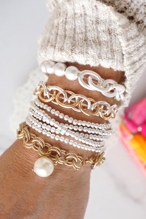 Silver tone small ball beads bracelet stack of 5 bracelets