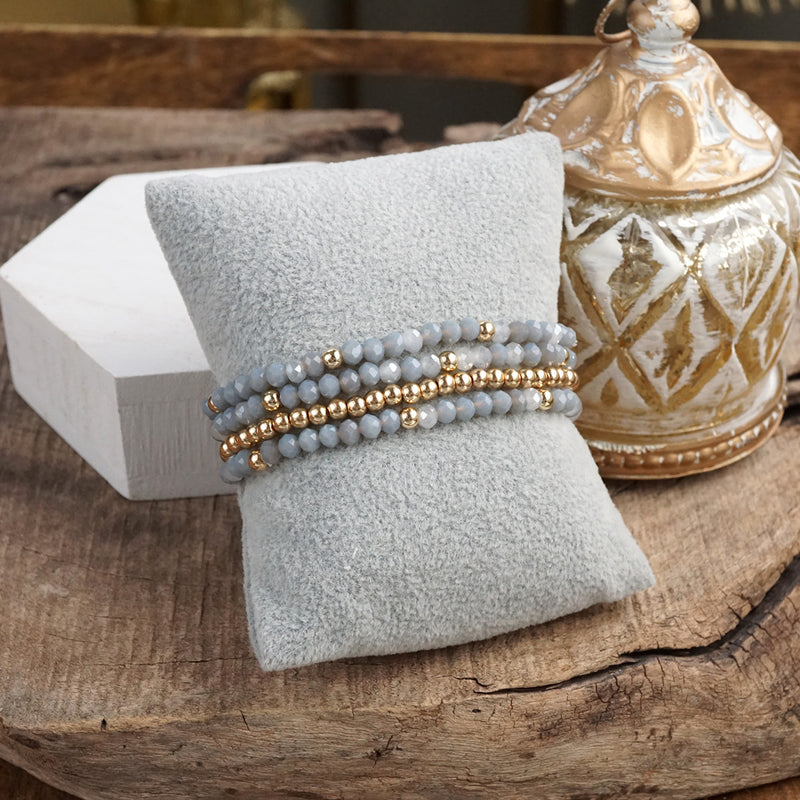 Glass Gleam – Set of 4 Faceted Glass & Gold Bead Stretch Bracelets