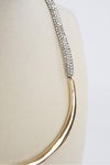 Crescent bar and Paved rope Statement Necklace Gold tone and clear crystals