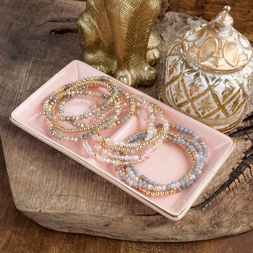 Glass Gleam – Set of 4 Faceted Glass & Gold Bead Stretch Bracelets