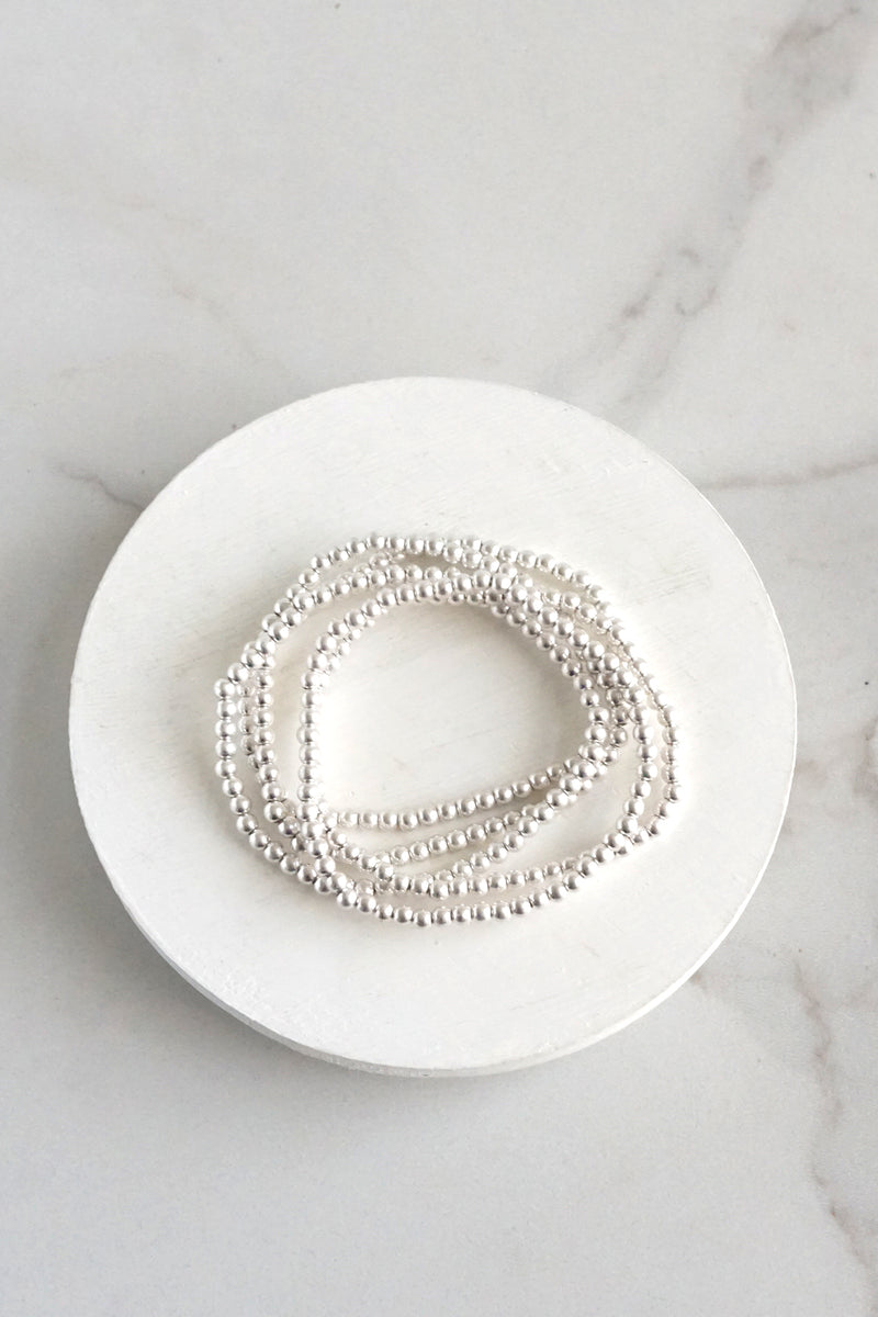 Silver tone small ball beads bracelet stack of 5 bracelets