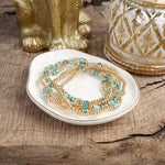 Aqua Glow – Beaded Bracelet Stack in Gold and Cool Blues (Set of 5)