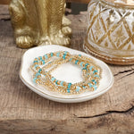 Aqua Glow – Beaded Bracelet Stack in Gold and Cool Blues (Set of 5)