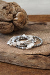 5 piece Boho Beaded Bracelets Stack Semi Precious Metal Glass Beads Silver tone nugget flat beads