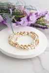 Gold tone and pearls beaded bracelet stack of 3 bracelets
