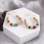 Beaded Teardrop Wire Earrings – Gold Tone & Colorful Stone Beads