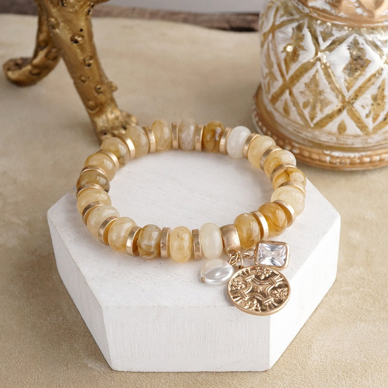 Faithful Layers – Chunky Acrylic Rondelle Beads &amp; Cluster Coin Bracelet