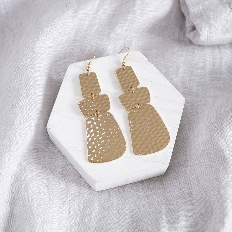 Elongated Abstract Statement Earrings – Gold Tone
