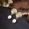 Ocean Whispers – Gold Seashell Earrings with Pearl Drops