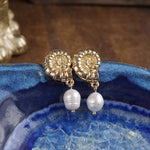 Ocean Whispers – Gold Seashell Earrings with Pearl Drops