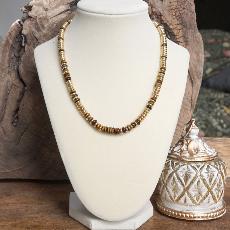 Beaded Toggle Necklace – Natural Stone & Gold-Tone Rondelle Beads