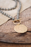 Multi Strand Wooden Beads Short Coin Necklace in Grey and Gold
