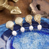 Ocean Whispers – Gold Seashell Earrings with Pearl Drops
