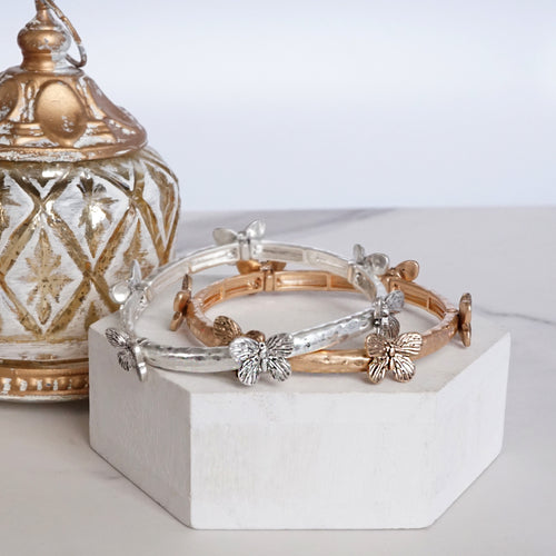 Boho Butterfly Bangle – Worn Silver or Gold Tone