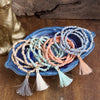Boho Brights – Set of 4 Stretchy Wooden Bead Bracelets with Tassel