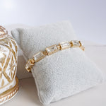 Stretchy Stackable Clear Rectangle Crystals Bracelet – Gold Tone
