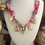 Heartstrings in Fuchsia – Charm Necklace with Woven Scarf Tie
