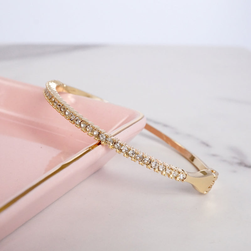 Dainty Sparkly Pave Hinge Bangle in Gold Tone with Crystals