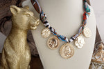 Desert Treasures – Multi Coin Necklace with Brown Scarf Tie