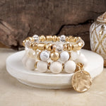 Boho Beads Coin Bracelets Statement set in Cream