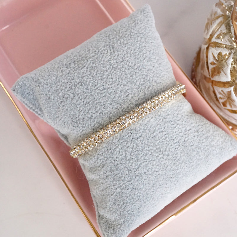 Dainty Sparkly Pave Hinge Bangle in Gold Tone with Crystals