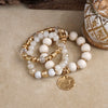 Boho Beads Coin Bracelets Statement set in Cream
