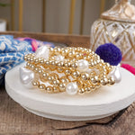 Golden Glow – Set of 5 Pearl and Gold Bead Statement Bracelets
