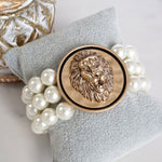 Golden Lion Head & Chunky Pearls 3-in-1 Statement Bracelet