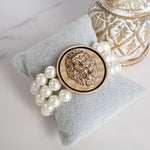Golden Lion Head & Chunky Pearls 3-in-1 Statement Bracelet