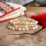 Lava and Golden Matte Beads Bracelet Sets in Colorful Purple Olive Green Ivory