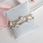 Heart Faceted Crystals Stretchy Stackable Station Bangles – Gold & Silver Tone