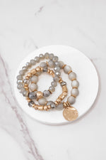 Boho Beads Coin Bracelets Statement set in Grey