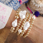 Golden Glow – Set of 5 Pearl and Gold Bead Statement Bracelets