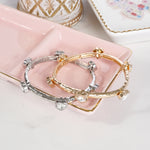 Heart Faceted Crystals Stretchy Stackable Station Bangles – Gold & Silver Tone