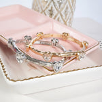 Heart Faceted Crystals Stretchy Stackable Station Bangles – Gold & Silver Tone