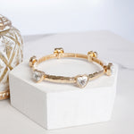 Heart Faceted Crystals Stretchy Stackable Station Bangles – Gold & Silver Tone