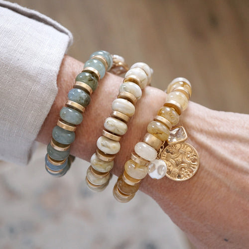 Faithful Layers – Chunky Acrylic Rondelle Beads &amp; Cluster Coin Bracelet