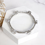 Heart Faceted Crystals Stretchy Stackable Station Bangles – Gold & Silver Tone