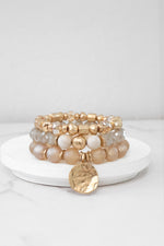 Boho Beads Coin Bracelets Statement set in Peach pink