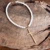 Primitive Cross Necklace Gold Pearl Turquoise Beads