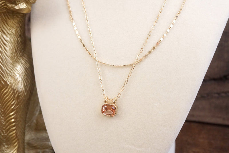 Glimmered Layers – Double Chain Necklace with Emerald-Cut Crystal